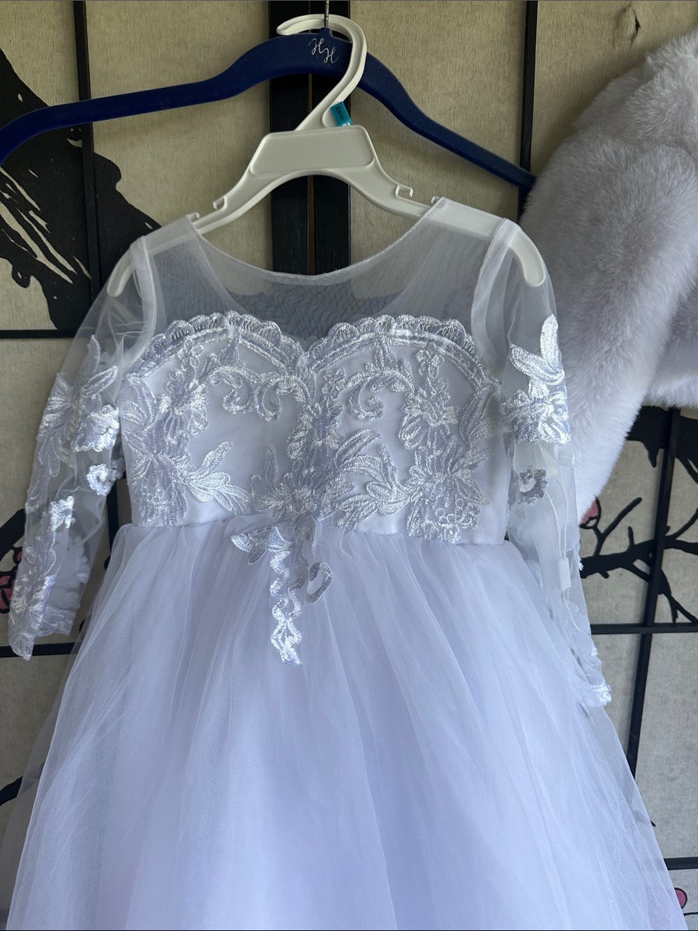 Kids White Lace Tulle Special Occasion Dress 3 years old